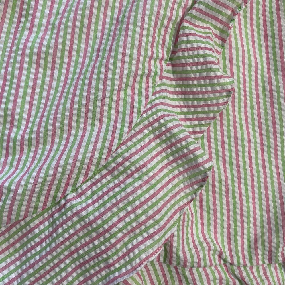 DRAPER JAMES RSVP Puff Sleeve Wrap Dress Ruffled Seersucker Striped Sz medium - Picture 14 of 16